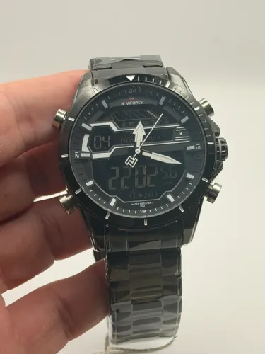 Relógio Naviforce Original Preto Digital Analógico Aço Preto Completo Com Caixa