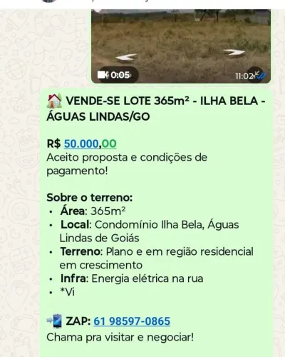 Vende se lote em águas lindas de Goiás no ilha bela