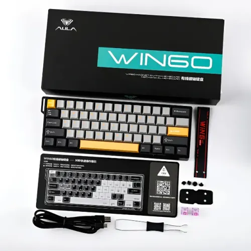 Teclado AULA Magnético Win60 He Max Edition Preto Inglês Internacional