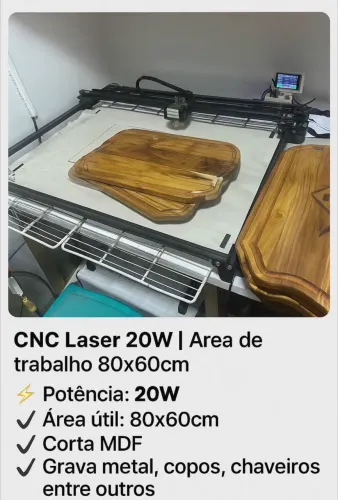 CNC LASER 80x60cm 20w saida corta e grava