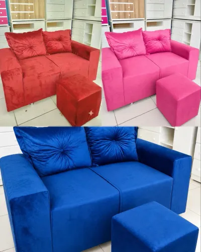 kit Sofá 2 Lugares + Puff (Entrega Grátis)