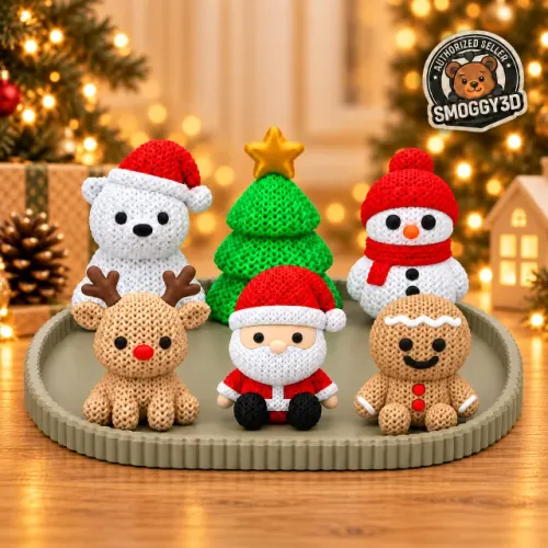 Kit 6 Bonecos Enfeite de Natal Decorativos Impressão 3D + Bandeja