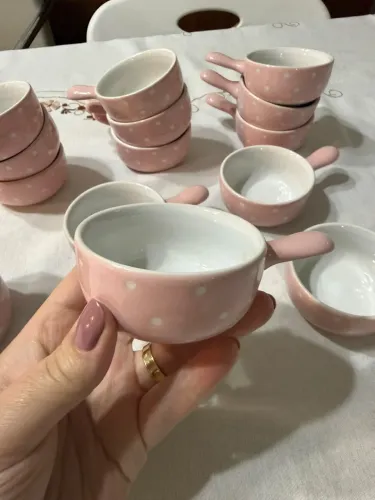 Kit com 16 Mini Caçarolas / Petit Pot Rosa com Poá Branco