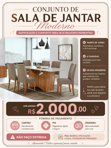 Vendo conjunto de jantar de 6 cadeiras seminovo