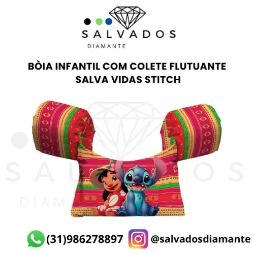 Bóia infantil com colete flutuante salva vidas Stitch- NOVA