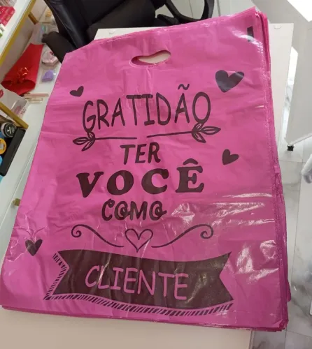 Chegou sacola para Lojistas com frase "Gratidão ter Você como cliente"