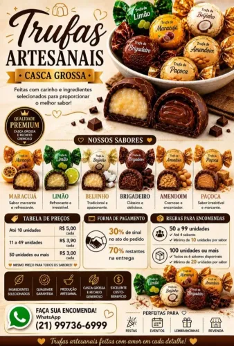 Trufas Artesanais Casca Grossa - Sabores Variados - Encomendas