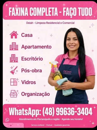 Faço faxina, sou iniciante,mais deixo tudo limpo, organizado, impecável,