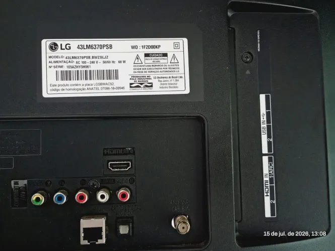 Smart TV LG 43" (Modelo 43LM6370PSB) - Tela Quebrada / Para Peças