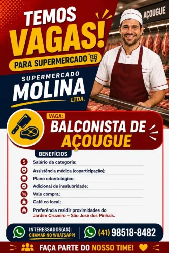 balconista de açougue- sem experiencia- sjp