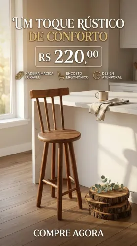 Banqueta Alta de Madeira Maciça com Encosto - Toque Rústico e Elegante!