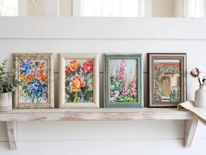 Kit 4 Quadrinhos Florais Vintage Pequenos - Decoração Casa de Fazenda