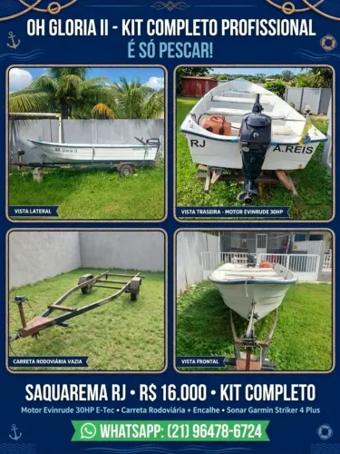 VENDO BARCO OH GLORIA II - KIT COMPLETO PROFISSIONAL - É SÓ PESCAR! ? mais carreta de