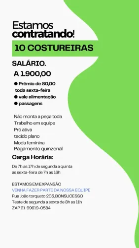 Vaga de costureira