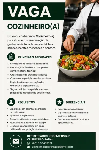 Vaga para Cozinheiro(a) - Passaré