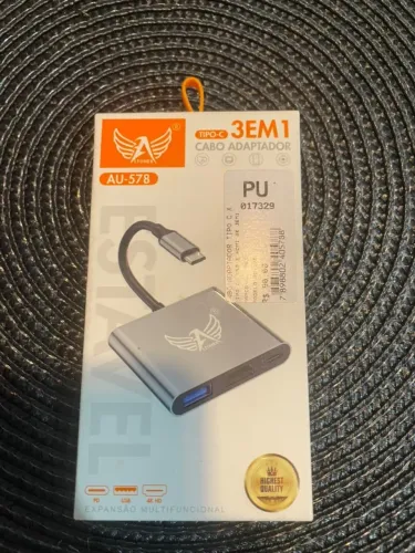 Adaptador USB-C 3 em 1, Hub HDMI 4K, USB 3.0, Carregamento Rápido, Compatível com MacBook