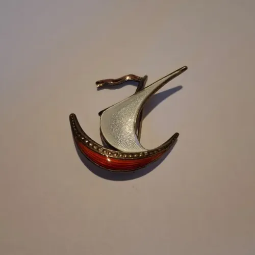 BROCHE VINTAGE NAVIO VIKING PRATA 925 E ESMALTE ESCANDINAVO