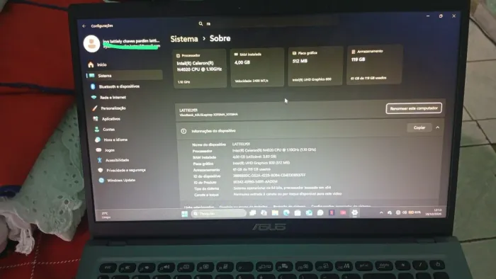Notebook Asus ( pouco tempo de uso)