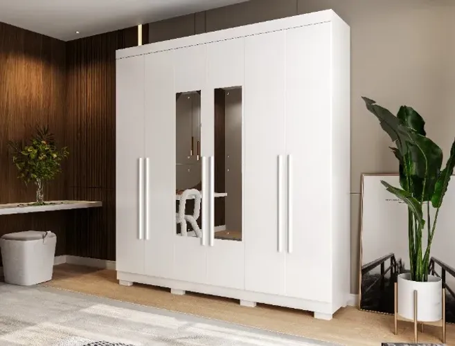 Guarda Roupa 6 Portas 3 Gavetas Agata, com Espelho - Praia Moveis