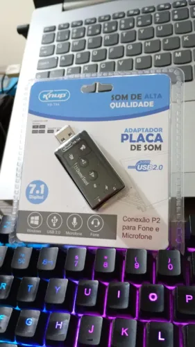 Adaptador placa de som USB 2.0 - HB-T64 KNUP para Computador e Notebook