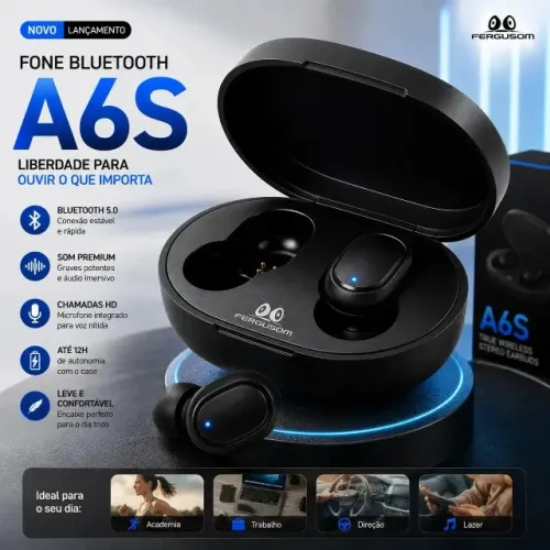Fone Bluetooth Sem Fio Ouvido Tws Preto Microfone Corrida Reunião Academia Música