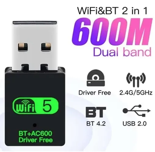 Wi-Fi USB Bluetooth , Adaptador Sem Fio AC600 Receptor De PC 2.4G/5GHz 600Mbps Para Laptop