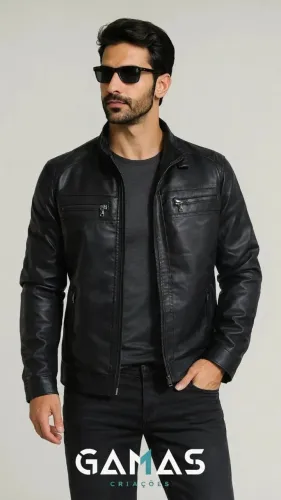 Jaqueta Masculina Couro Sintético Preta | P ao G1 | Nova | Envio para Todo Brasil