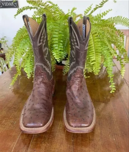 Bota Rara Importada dos USA Anderson Bean Boot Company, Couro Legítimo Avestruz Cheia N°37
