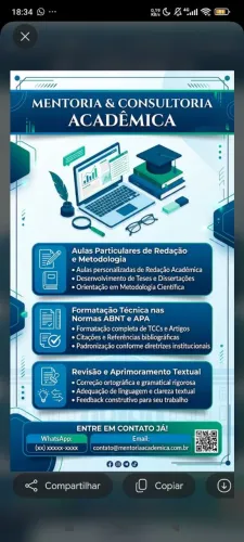 Formatação de documentos e aulas particulares de metodologia e redação.