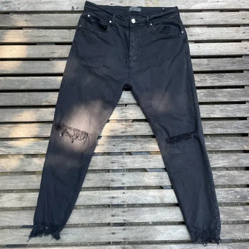 Calça Jeans Zara Destroyed Slim Fit Skinny Preta