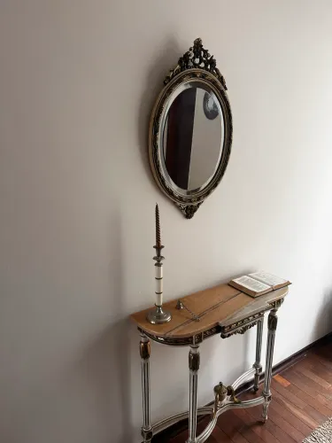 Mesa Antiga em Mármore Carrara + Espelho - Peça Centenária (109 anos)