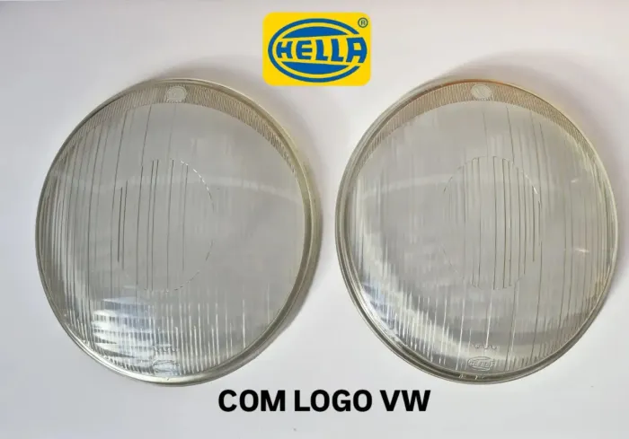 Raríssimo com logo VW ! Par Lentes Fusca Olho de Boi Gota Originais Hella até 1972