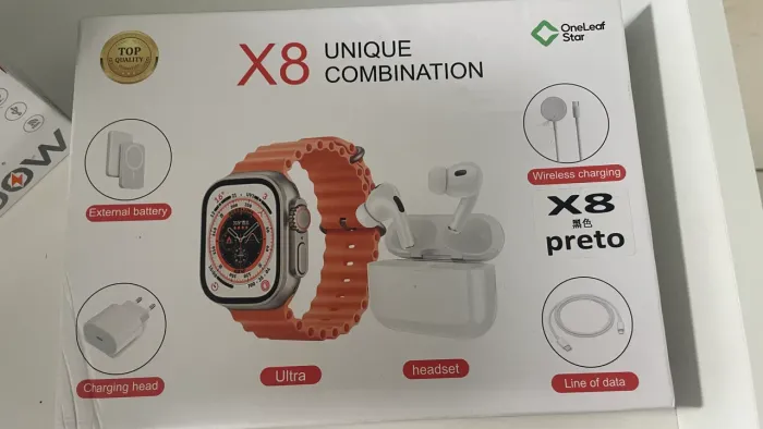 Kit smartwatch completo relógio fone e carregador