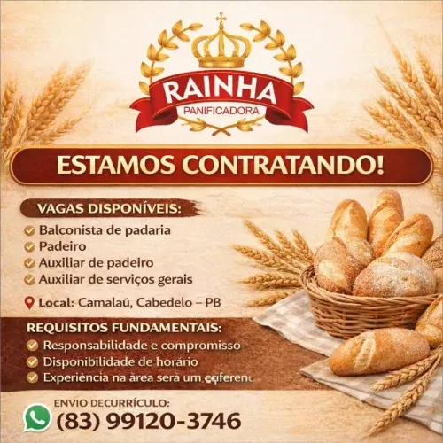 VAGAS DE EMPREGO - RAINHA PANIFICADORA