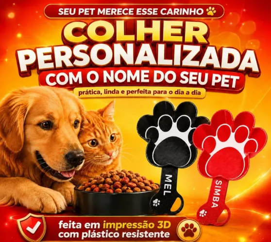 Colher dosadora de ração para cães e gatos personalizada com o nome