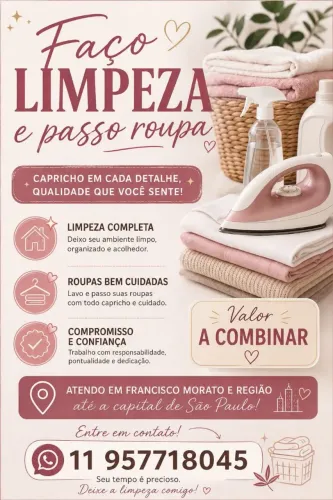 Limpeza e Passadoria em Francisco Morato e Região!