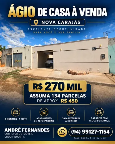 ÁGIO DE CASA INCRÍVEL À VENDA NOVA CARAJÁS