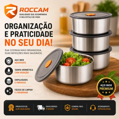 Conjunto 4 Potes Herméticos NOVO Redondo Inox 450ml Inox