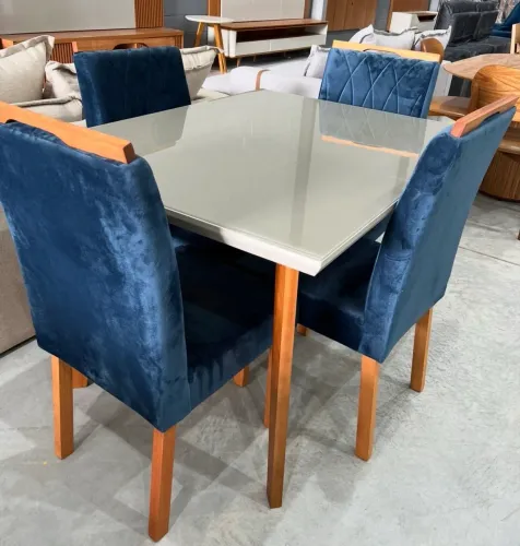 Mesa 4 Cadeiras Veludo Azul ULTIMA PEÇA