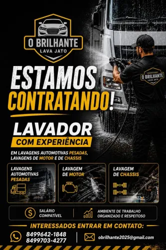 Vaga para lavador/acabador em lava jato nova Parnamirim.