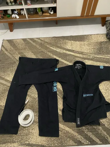 Kimono preto Brape A2 + calça e faixa branca 