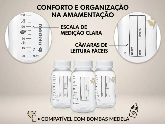 Kit 3 Frascos Armazenamento Leite Materno Medela 150ml