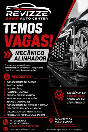 Vaga para Mecânico Alinhador | Revizze Auto Center | Manaus