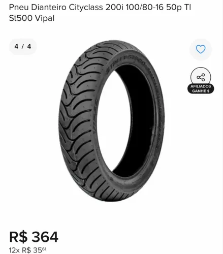 Pneu Dianteiro scooter vipal 100/80 aro 16