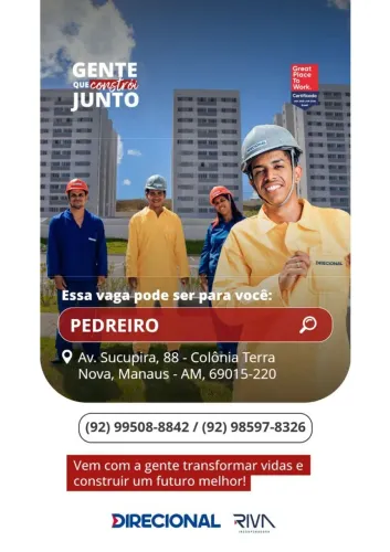 VAGA PEDREIRO E SERVENTE