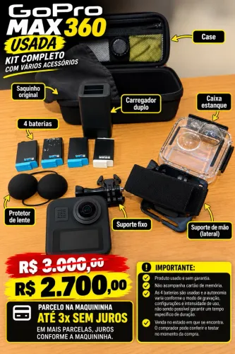 Gopro Max 360 com vários acessórios