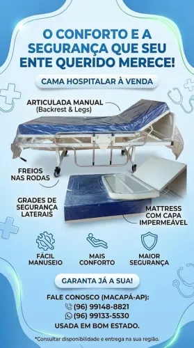 Vendo cama hospitalar com colchão em boas condições.
