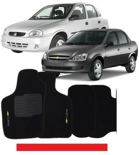 Jogo De Tapete Automotivo wave Corsa Classic 2003 À 2015 Logo Bordado Preto 4 Peças mzytb