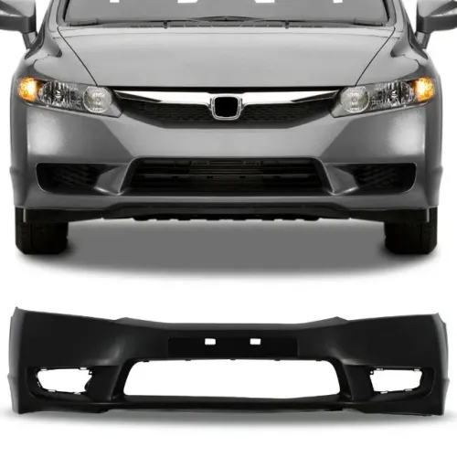 Parachoque Honda New Civic 2009 à 2011 - Furo Farol Auxiliar / Relevo Placa - Preto - DTS