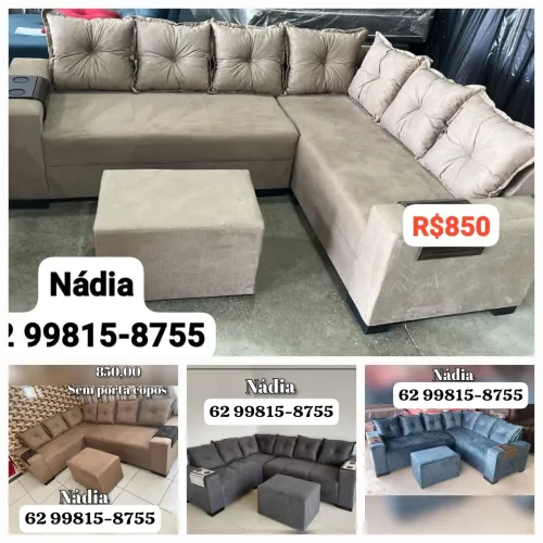 Sofá de canto com puff  - Várias cores